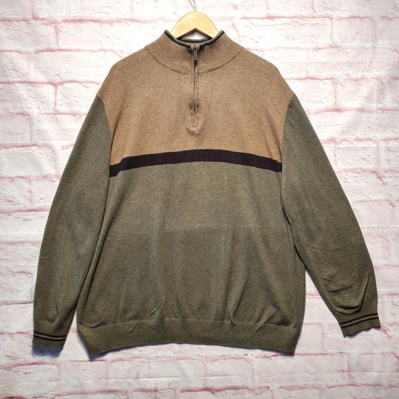 Hawker Rye Other - Hawker Rye Sweater Mens 2XL Olive Tan‎ Quarter Zip Cotton Cashmere Lightweight